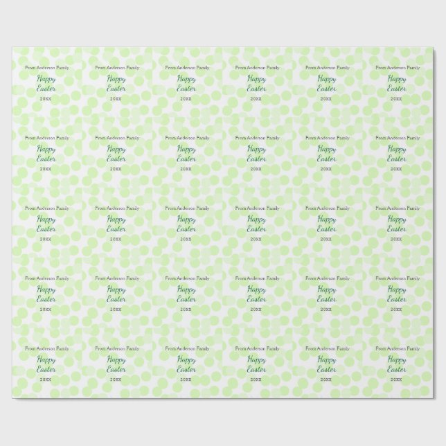Happy Easter gray green polka dots family name Geschenkpapier (Flach)