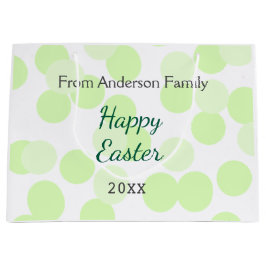 Happy Easter gray green polka dots family name Große Geschenktüte