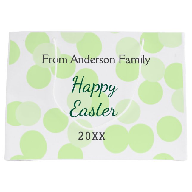Happy Easter gray green polka dots family name Große Geschenktüte (Vorderseite)