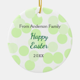 Happy Easter gray green polka dots family name Keramik Ornament