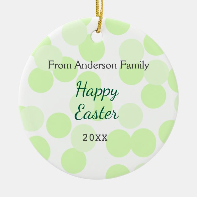 Happy Easter gray green polka dots family name Keramik Ornament (Vorne)