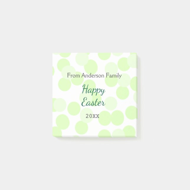 Happy Easter gray green polka dots family name Post-it Klebezettel (Vorderseite)