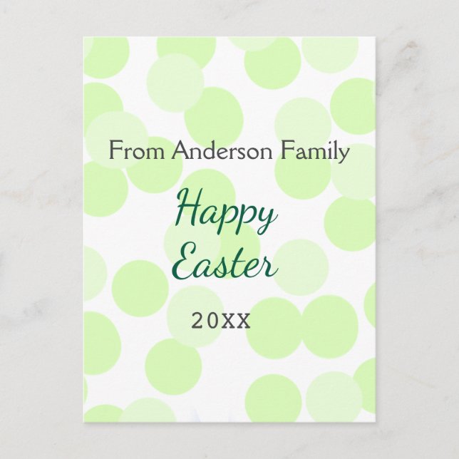 Happy Easter gray green polka dots family name Postkarte (Vorderseite)