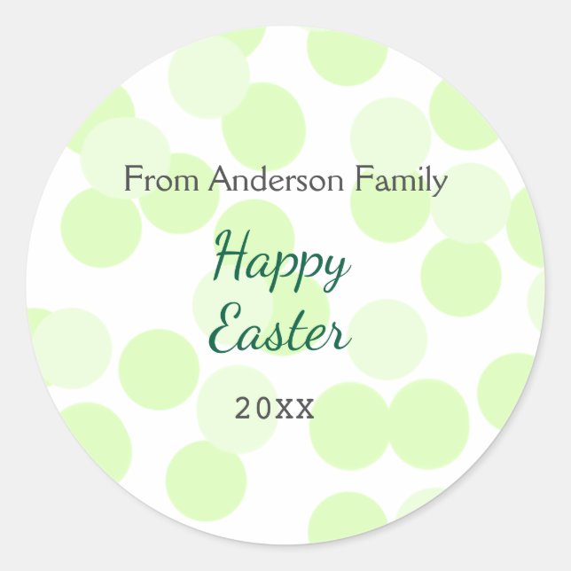 Happy Easter gray green polka dots family name Runder Aufkleber (Vorderseite)