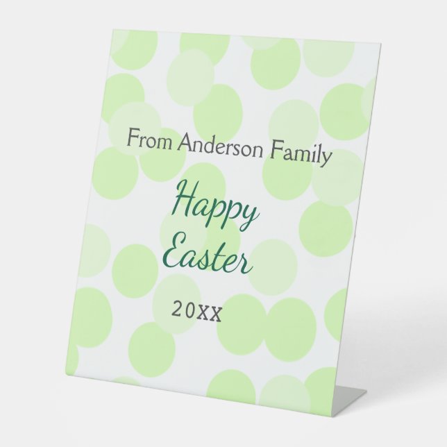 Happy Easter gray green polka dots family name Sockelschild (Vorderseite)