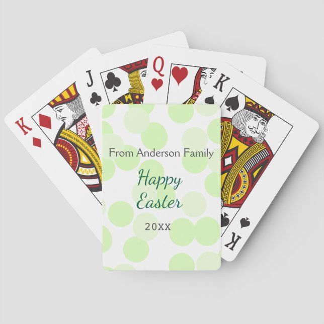 Happy Easter gray green polka dots family name Spielkarten (Rückseite)