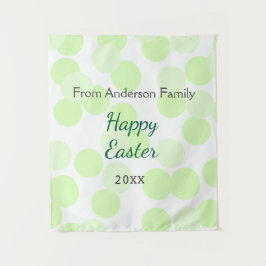 Happy Easter gray green polka dots family name Wandteppich