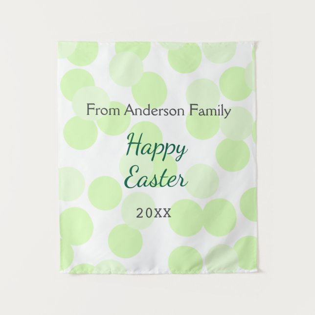 Happy Easter gray green polka dots family name Wandteppich (Vorderseite)