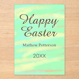 Happy Easter green yellow pastel gray name year  Acryleinladungen