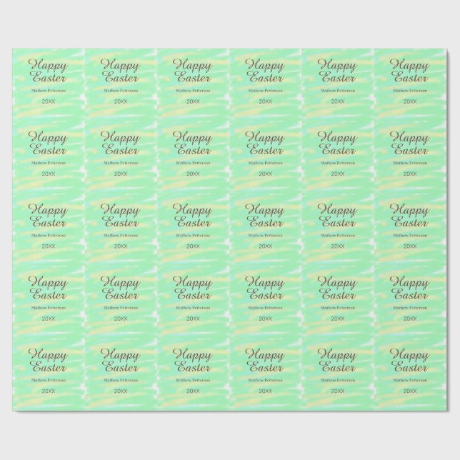 Happy Easter green yellow pastel gray name year  Geschenkpapier (Flach)