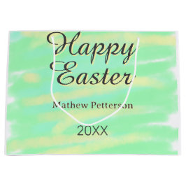 Happy Easter green yellow pastel gray name year  Große Geschenktüte