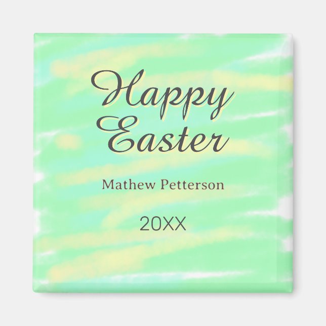 Happy Easter green yellow pastel gray name year  Magnet (Vorne)