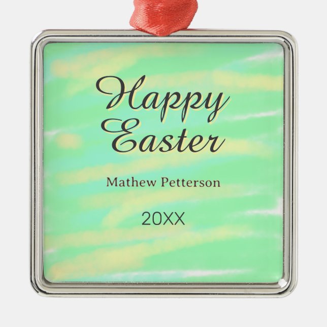 Happy Easter green yellow pastel gray name year  Ornament Aus Metall (Vorne)