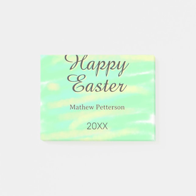 Happy Easter green yellow pastel gray name year  Post-it Klebezettel (Vorderseite)