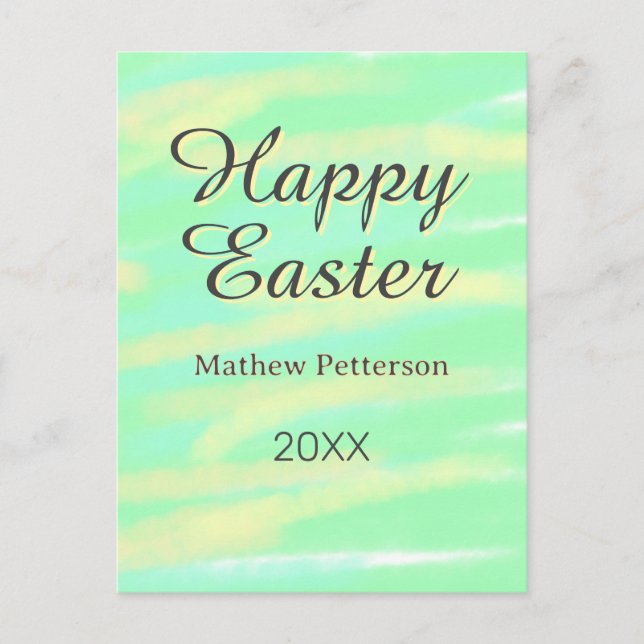 Happy Easter green yellow pastel gray name year  Postkarte (Vorderseite)