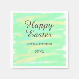 Happy Easter green yellow pastel gray name year  Serviette
