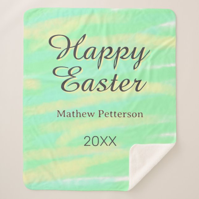 Happy Easter green yellow pastel gray name year  Sherpadecke (Vorderseite)
