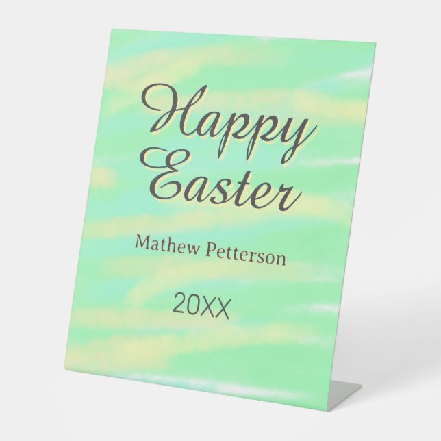 Happy Easter green yellow pastel gray name year  Sockelschild (Vorderseite)