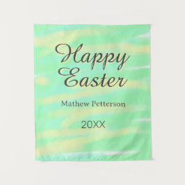 Happy Easter green yellow pastel gray name year  Wandteppich