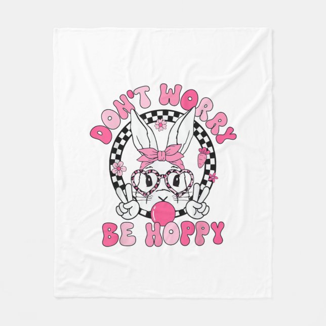 Happy Easter Groovy Bunny Face Don't Worry Be Hopp Fleecedecke (Vorderseite)