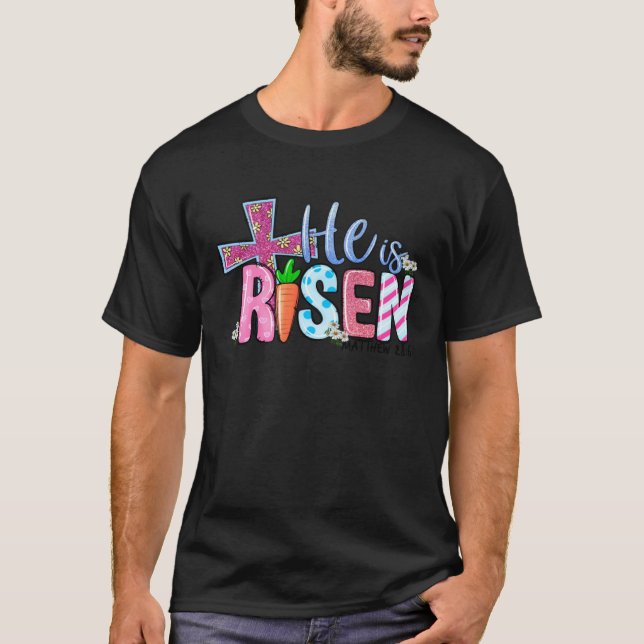 Happy Easter he is risen cross carrot Easter Day T-Shirt (Vorderseite)