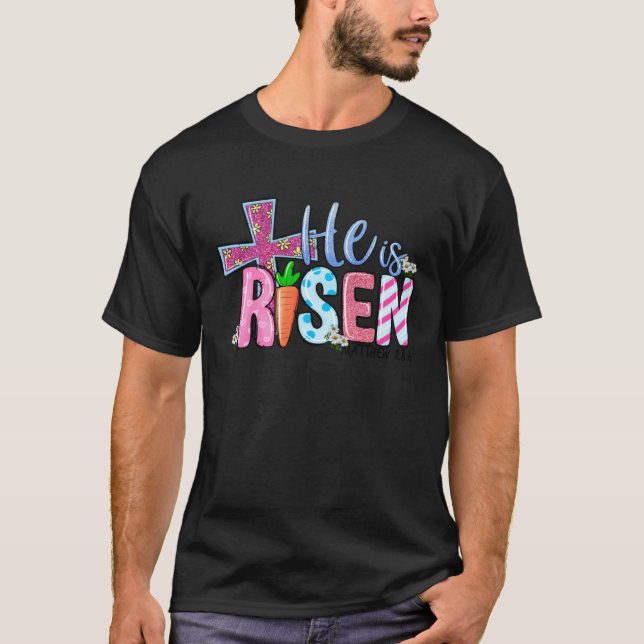 Happy Easter he is risen cross carrot Easter Day T-Shirt (Vorderseite)