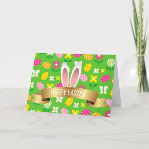 Happy Easter Holiday Bunny Floral Holiday Cards Feiertagskarte