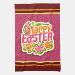 Happy Easter Holiday Trendy Bunny Floral Geschirrtuch