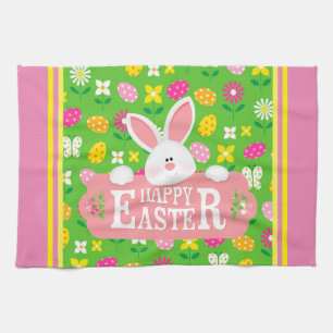Happy Easter Holiday Trendy Bunny Floral Geschirrtuch