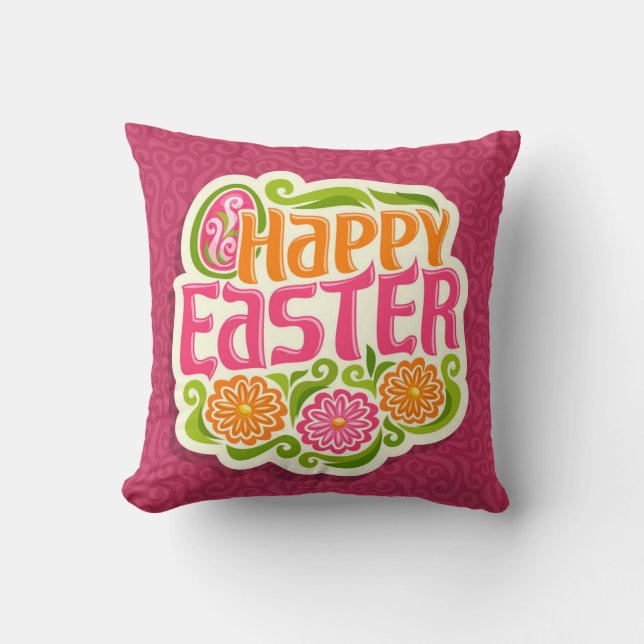 Happy Easter Holiday Trendy Bunny Floral Kissen (Vorderseite)