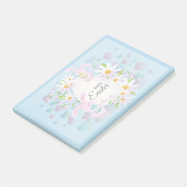 Happy Easter Holiday Trendy Bunny Floral Post-it Klebezettel (angewinkelt)