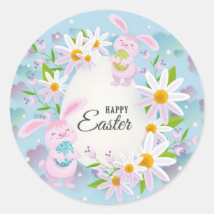 Happy Easter Holiday Trendy Bunny Floral Runder Aufkleber