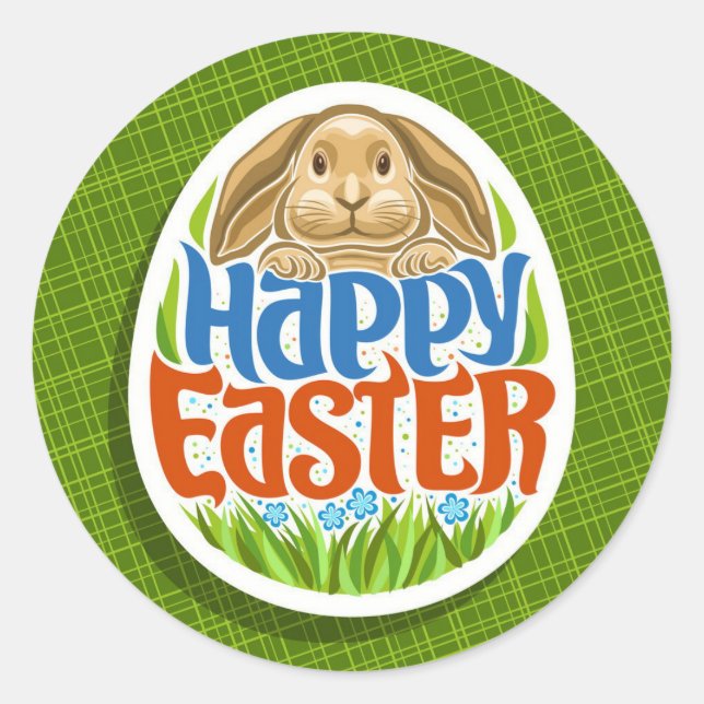 Happy Easter Holiday Trendy Bunny Floral Runder Aufkleber (Vorderseite)