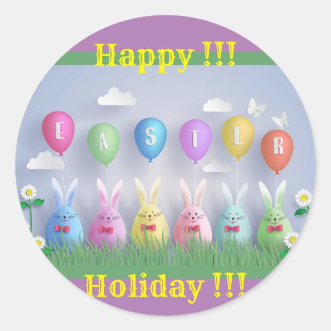 Happy Easter Holiday Trendy Bunny Floral Runder Aufkleber (Vorderseite)