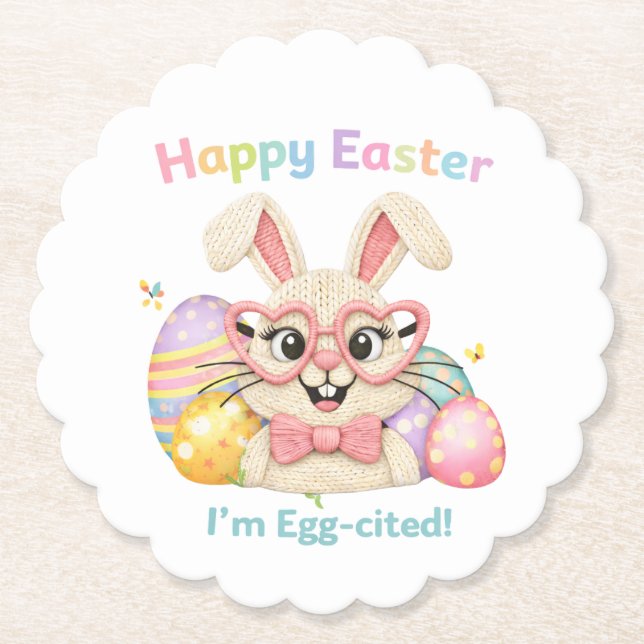 Happy Easter I'm Egg-cited Bunny  Untersetzer (Vorderseite)