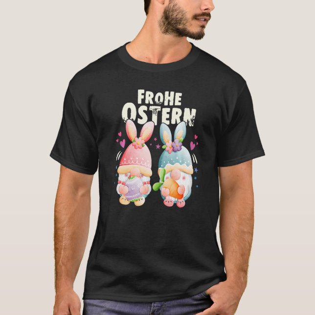 Happy Easter in German Gnome with bunny ears Easte T-Shirt (Vorderseite)