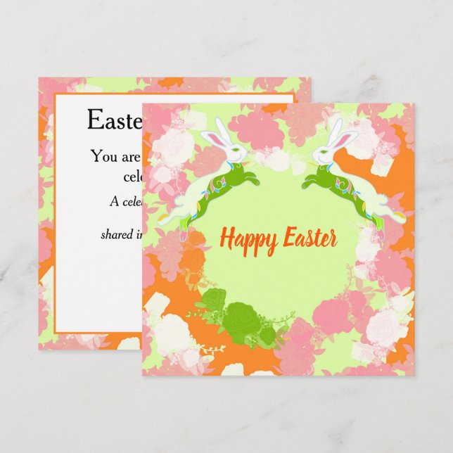 Happy Easter Invitation Card – Cute Bunny Floral  Einladung (Vorne/Hinten)