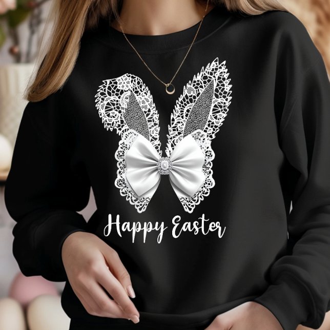 Happy Easter Lace Bunny Lace Ears Lace Bow Sweatshirt (Von Creator hochgeladen)