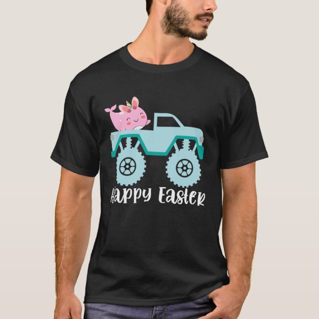 Happy Easter Narwhal Riding Monster Truck Toddler T-Shirt (Vorderseite)