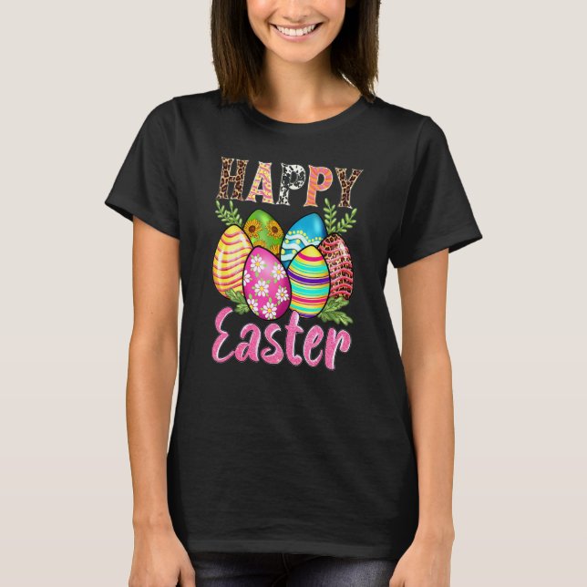 Happy Easter Niedlich Leopard Flora Ostereier Hunt T-Shirt (Vorderseite)