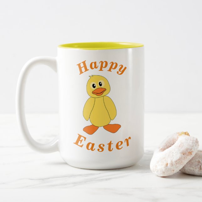 "Happy EASTER" Niedlicher Gelbente-Orangentext Zweifarbige Tasse (Mit Donut)