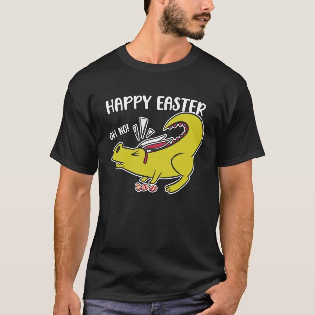 Happy Easter Oh No Holiday Dinosaur Trex Bunny Ear T-Shirt (Vorderseite)