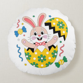 Happy Easter Party Bunny Popping Out of Egg Rundes Kissen