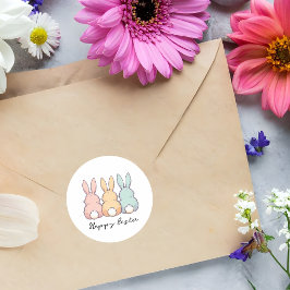 Happy Easter Pastel Bunnies Custom Text Runder Aufkleber