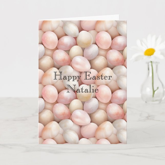 Happy Easter Peach Pink Eggs   Karte (Kleine Pflanze)