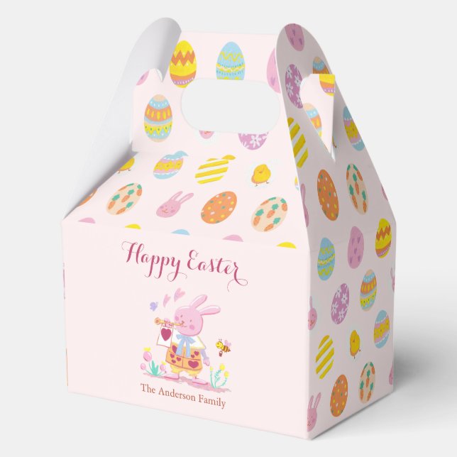 Happy Easter Pink Bunny Garden Egg Jagd Name Geschenkschachtel (Vorderseite)