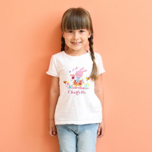 Happy Easter Pink Bunny Garden Personalisiert Kind T-Shirt