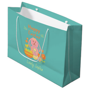 Happy Easter Pink Bunny Große Geschenktasche Geschenktüte
