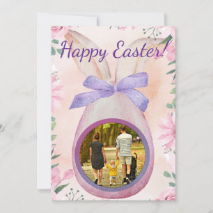 Happy Easter pink egg with bow insert photo Einladung