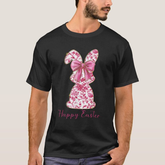 Happy Easter Pink Floral Chinoiserie Bunny Girls K T-Shirt (Vorderseite)